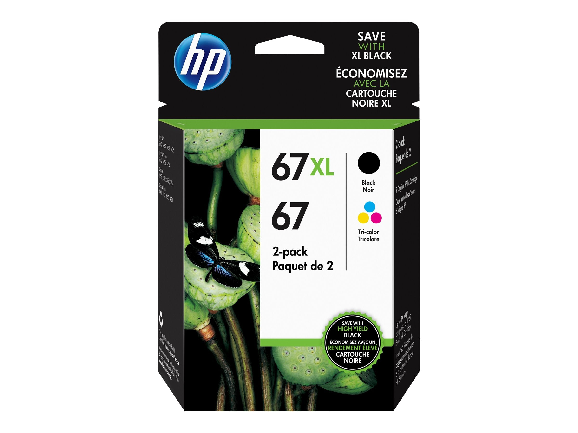 67XL Black/HP 67 Colour Ink Cartridge, 2 Pack