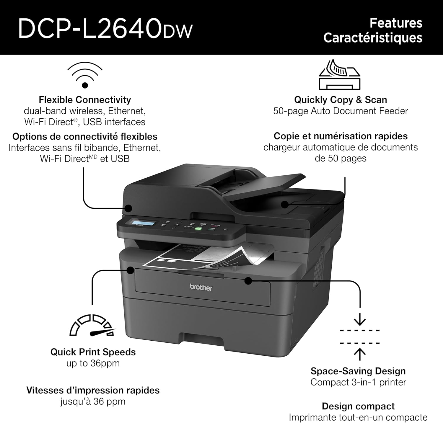 Brother DCP-L2640DW Business-Ready Monochrome Multifunction Laser Printer - 0