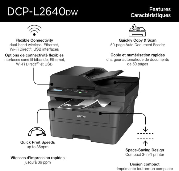 Brother DCP-L2640DW Business-Ready Monochrome Multifunction Laser Printer