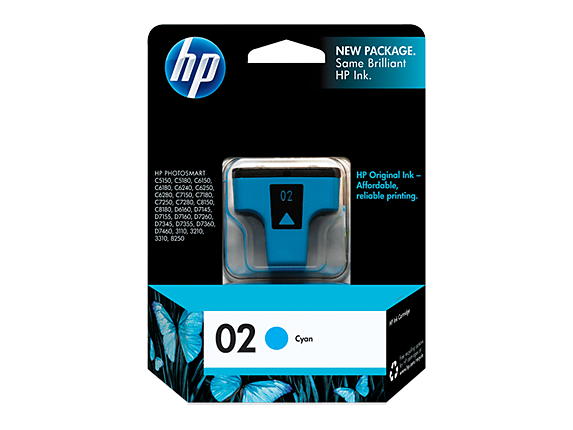 Original HP 02 Cyan Inkjet Cartridge (C8771WC/C8771WN , HP02)