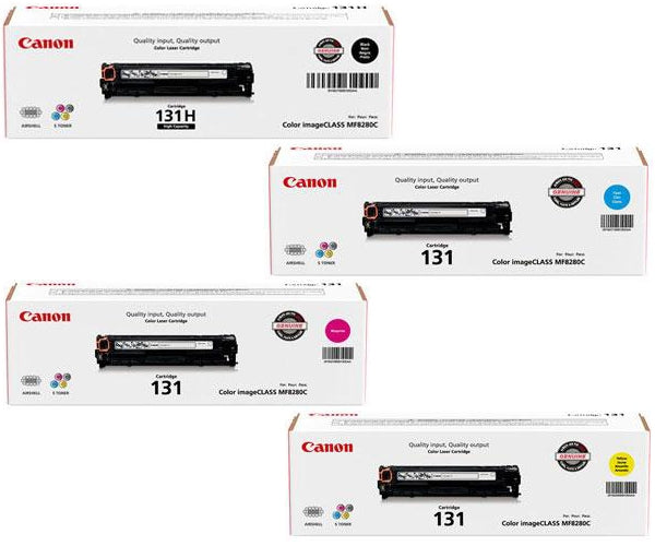 Original Canon 131 Combo (Black High Capacity, Cyan, Magenta, Yellow) Toner Cartridges