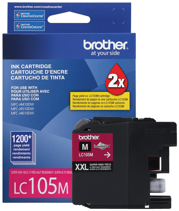 Original Brother LC105M Magenta Ink Cartridge, Super HighYield