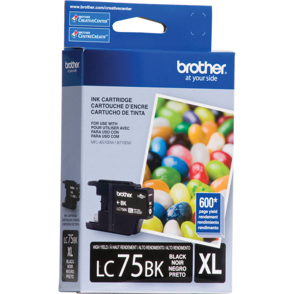 Brother LC75BK Black Ink Cartridge, High Yield