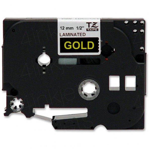 COMPATIBLE Brother Label Tape, 12mm Gold on Black, TZE334